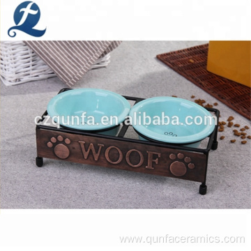 Blue Ceramic Dog Food Water Feeder Pet Bowls